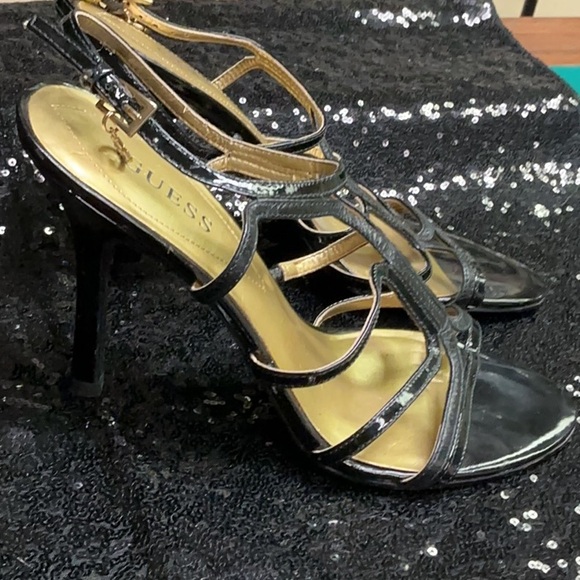 Guess Shoes - GUESS Glossy Black Strappy Heels